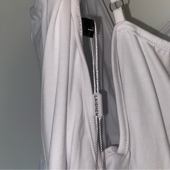 NWT LAISHEN White Spaghetti Strap Summer Wrap Pockets Sundress Dress - Picture 11 of 11